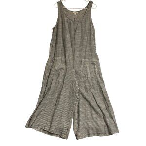 Women's MAX STUDIO Navy & White Striped Wide Leg Jumpsuit Overalls POCKETS Large